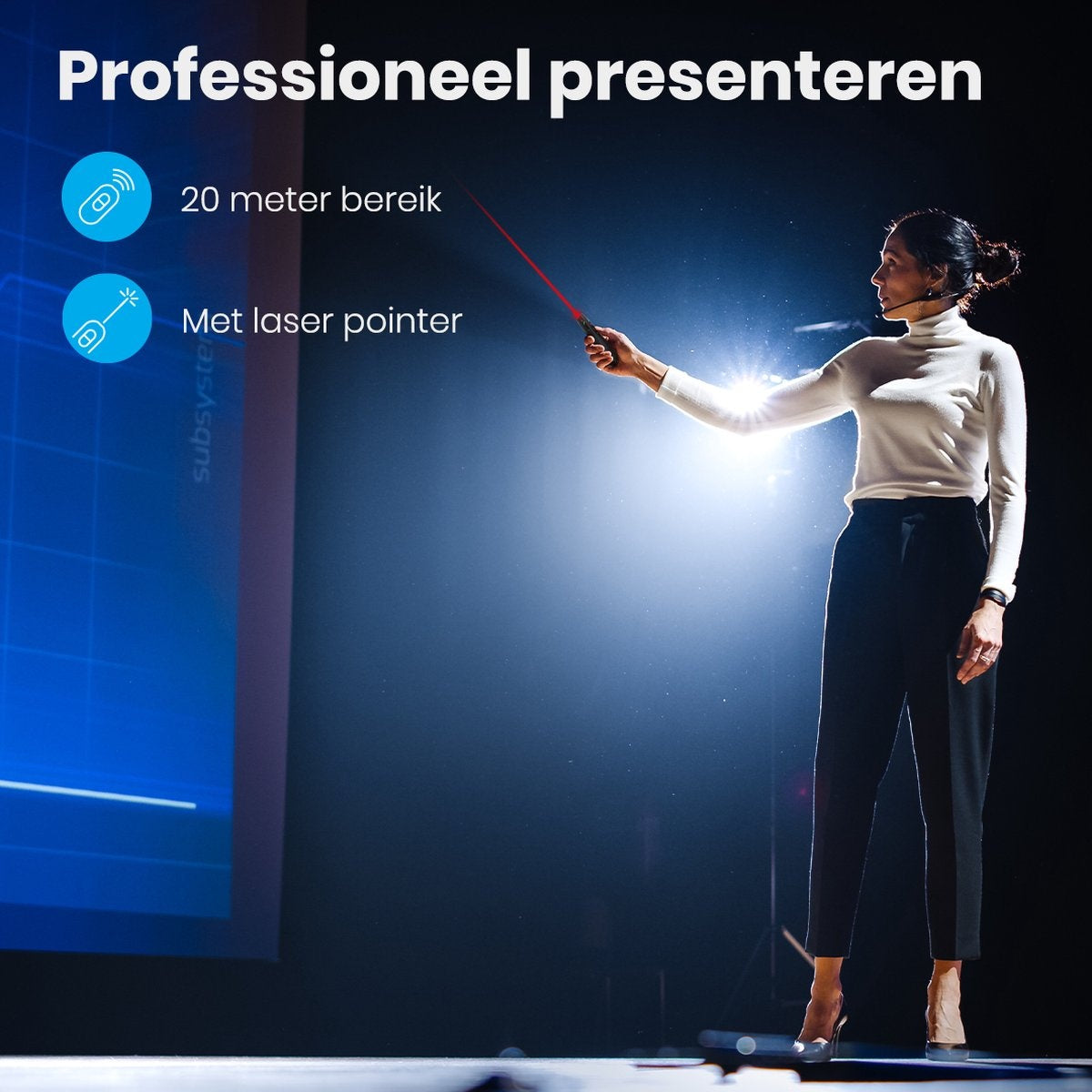 Auronic Presenter - Draadloos - Laser Pointer - Presentatie Klikker - 20 Meter - Incl. Hoes - Zwart