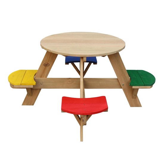 AXI Ufo Picknicktafel Rond voor 4 kinderen in Regenboog kleuren - Picknick tafel van hout - 120x120x56cm