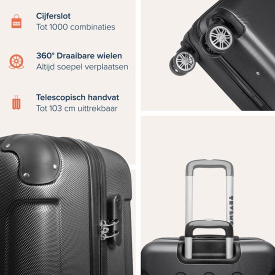 TRVLMORE Handbagage Koffer – 54x36x20 cm – 38L – Lichtgewicht & Sterk – Zwart – Geschikt voor Vliegtuigcabine