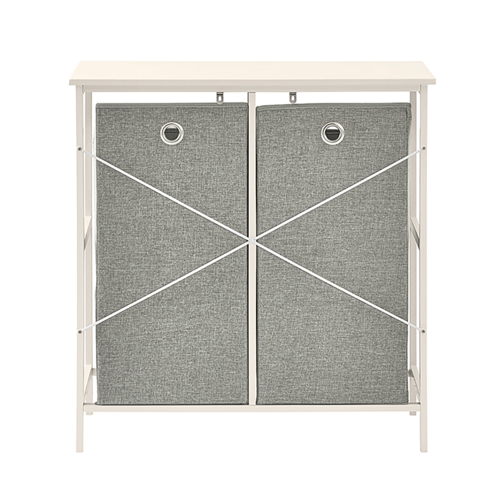 SoBuy Wasmand - BZR57-W - Incl. Legplank - 2 Compartimenten - 2 Verwijderbare Waszakken - Wit
