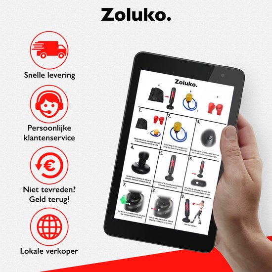 Zoluko Opblaasbare Bokszak op Voet - Incl. Bokshandschoenen, Voetpompje en E-book - Voor binnen en buiten - Voor Volwassenen en Kinderen - Zwart - ø 65 cm - 160 cm hoog