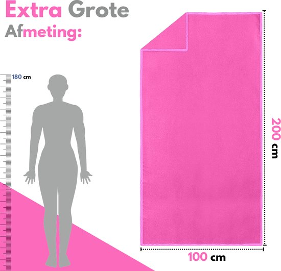 VAIVE Microvezel handdoek - Strandlaken 100x200 - Badlaken - Reishanddoek Sneldrogend - Roze