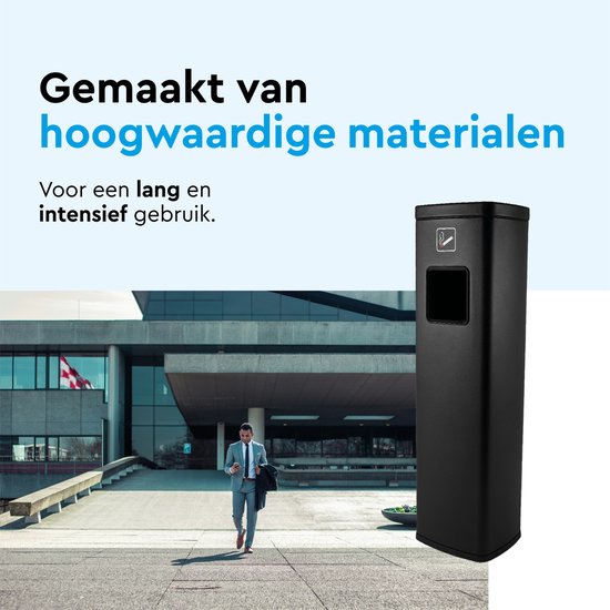 BRASQ Staande Asbak Zwart - Buiten Asbak met 20 Liter Afvalbak - Rookpaal - Prullenbak met Asbak