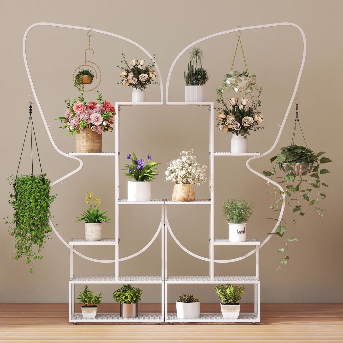Coast Plantenstandaard met 6 niveaus - vlindervorm - 4 ophanghaken - wit