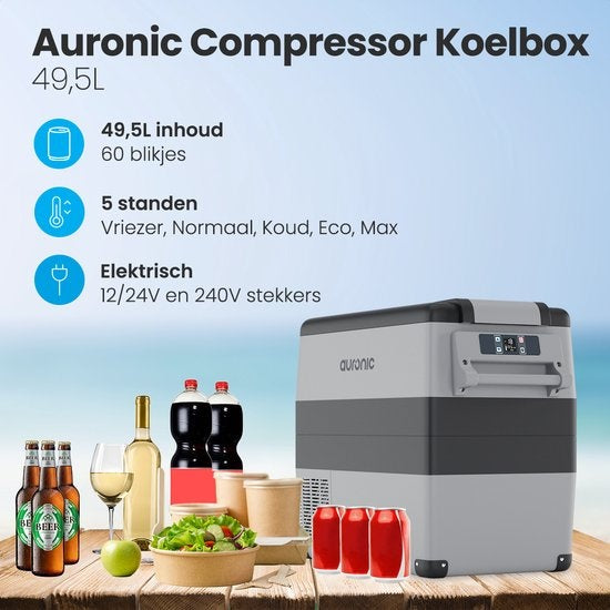 Auronic Elektrische Compressor Koelbox - 49.5L - Autolader 12V - Stopcontact 230V - Grijs