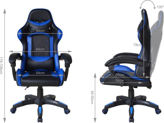 VDD Gaming - Gamestoel - Game Stoel - Gamingstoel - Gamestoel Zwart- Gamestoel Blauw - Bureaustoel - Bureau Stoel - Verstelbaar - Ergonomisch - Max 120 kg