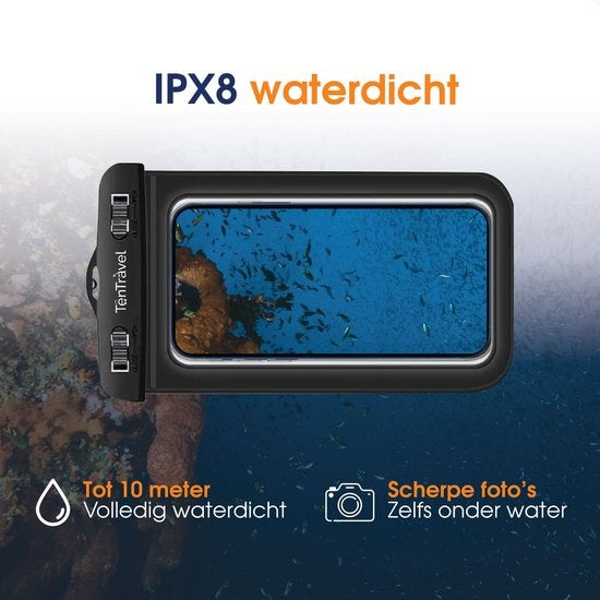 TenTravel Waterdicht Telefoonhoesje - 1 Stuk - Onderwater Hoesje Telefoon - Drijvend Telefoonzakje - Geschikt Voor Alle Smartphones - Met Nekkoord