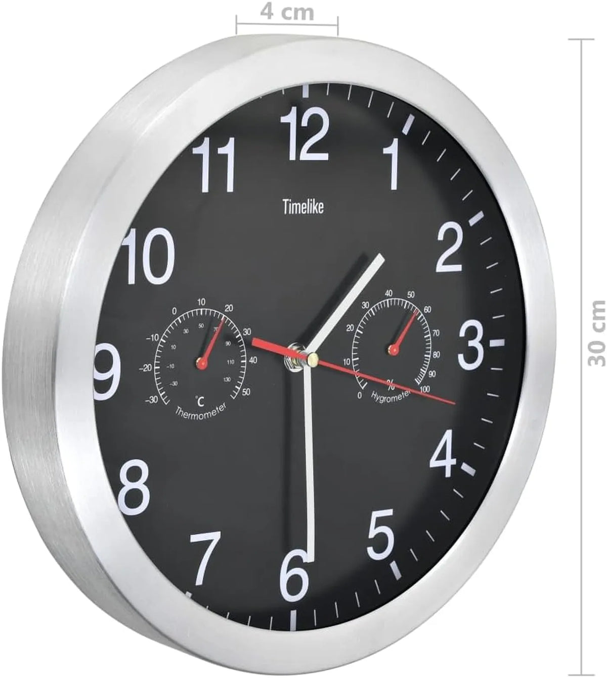 VidaXL Wandklok Ø 30 cm met Thermometer en Hygrometer - Nauwkeurig Kwartsuurwerk - Aluminium Zwart