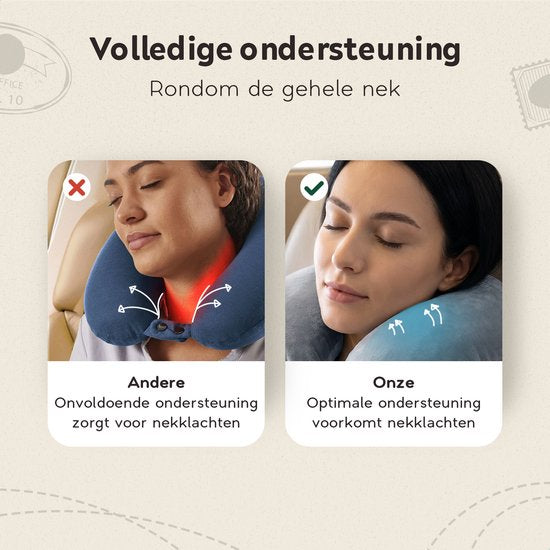 TRAVARA Nekkussen The Puffer - Opblaasbaar Reiskussen - Voor Vliegtuig - Auto kussen - Travel Pillow - Grijs