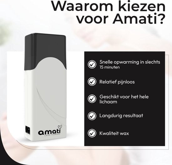 Amati Wax Roller met twee refills - Wit