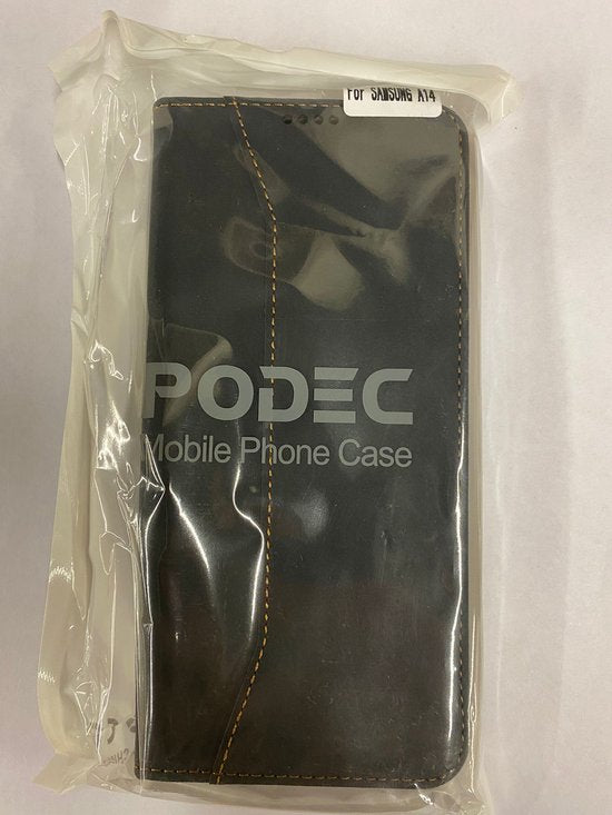 Podec Hoesje met Pasjeshouder geschikt voor Samsung Galaxy A14 Zwart Telefoonhoesje - Anti-Shock Bookcase Cover met 1x Screenprotector