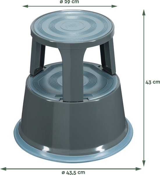 BRASQ Opstapkrukje Premium Grijs - Draagvermogen 150 kg - Opstapkruk - Olifantenvoet - Kantoorkruk - Roltrap - Kruk - Metaal