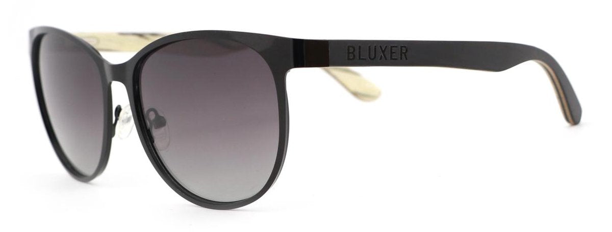 Bluxer® Houten Zonnebril - Unisex Gepolariseerde UV400 Zonnebril - Zwart RVS Frame met Ebony Houtfineer - Grijze Lens - 145 mm x 50 mm