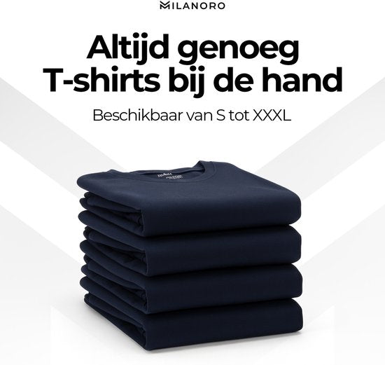 Milanoro - 4-pack extra lange katoenen T-shirts - Navy - Ronde hals - S