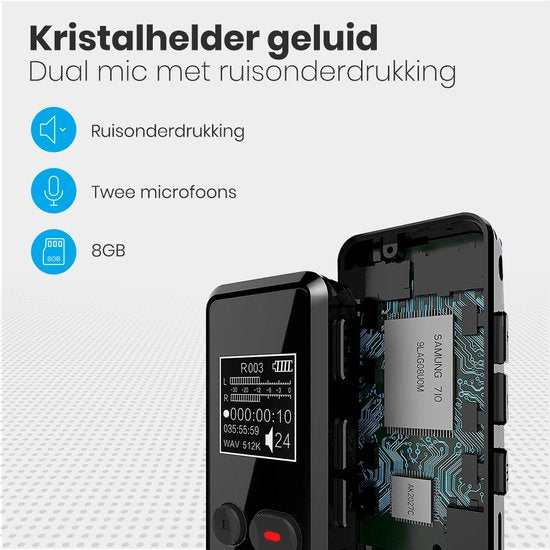 Auronic Digitale Voice Recorder - Dictafoon - 8GB Opslag - Ruisonderdrukking - USB Oplaadbaar - Afluisterapparatuur - Zwart