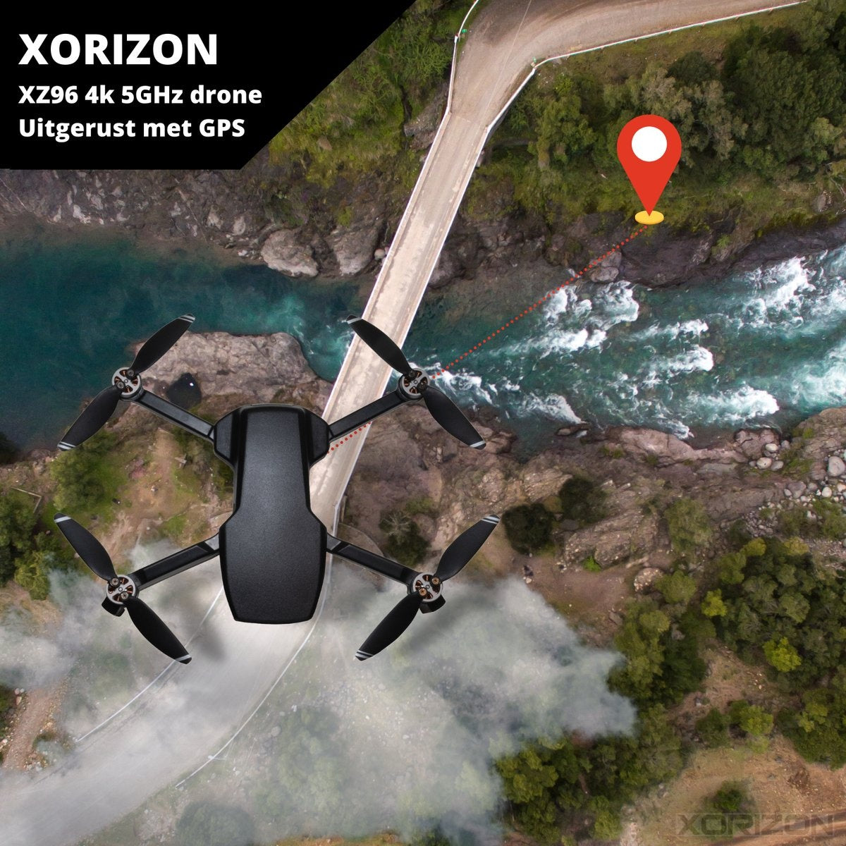 Xorizon XZ96 4K GPS drone - 4K camera - Drone met camera - Drone met GPS - Mini Drone - Brushless motoren - 50 minuten vliegtijd - 1 KM bereik - 5GHz Wifi FPV - incl. Travelcase - Geen vliegbewijs nodig - 242 gram - 2 accu's meegeleverd - Zwart
