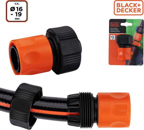 BLACK+DECKER Tuinslang Snelkoppeling - 5/8'-3/4' - ⌀16-19 mm - Kunststof - Zwart/ Oranje