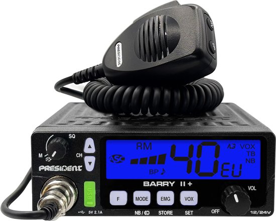 President Barry II Plus uitvoering VOX 12/24V incl. 5 President kanalen CB Mobiel