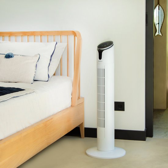 VONROC Luxe Ventilator - Torenventilator – hoogte 86 cm – Incl. afstandsbediening - 3 snelheden – zwenkfunctie - 15 uurs timer - wit