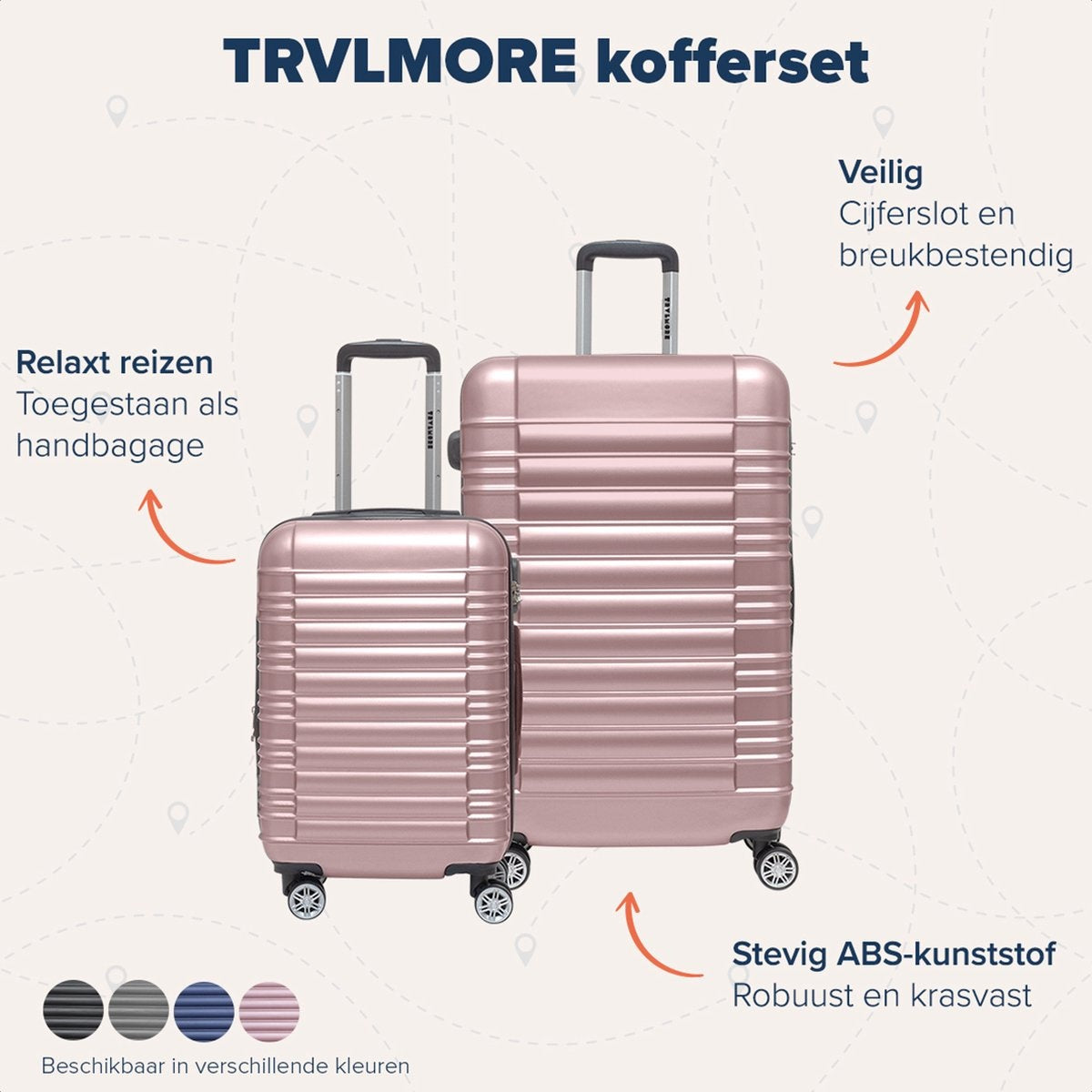 TRVLMORE Kofferset - 2 Delig - 38L Handbagage + 110L Ruimbagage - Roségoud