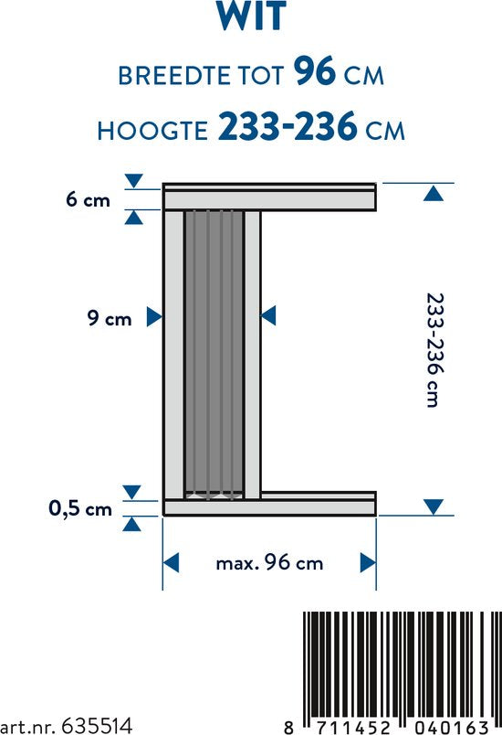 Bruynzeel Plissé S900 Hordeur - Voorgemonteerd - Aluminium - 96 x 232-236 - Wit