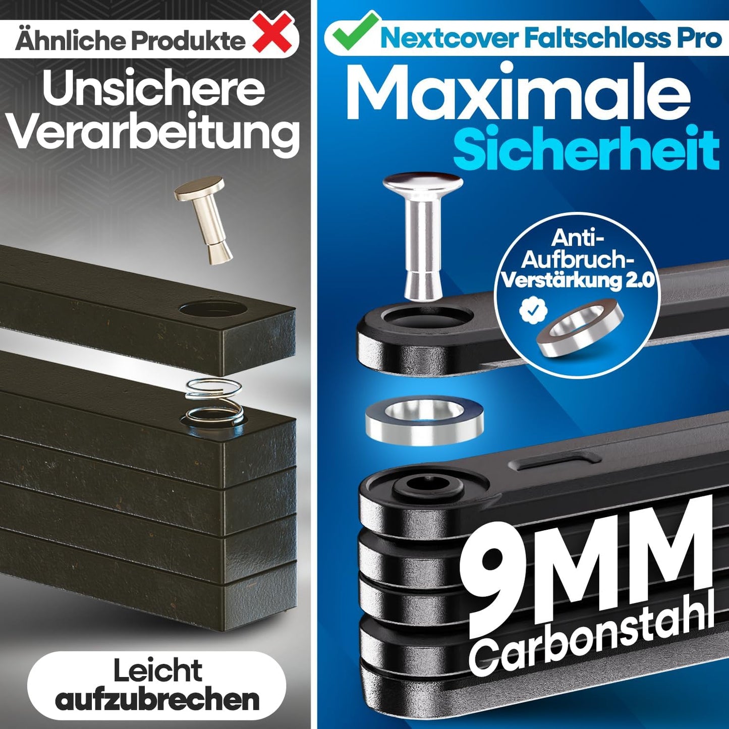 NEXTCOVER Vouwslot Fiets - 100 cm - Gehard Carbonstaal - Inclusief 3 Sleutels