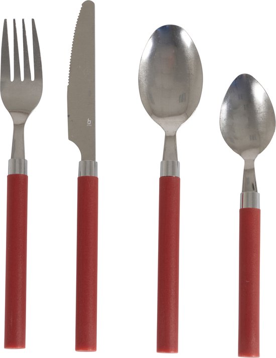 Bo-Camp - Bestekset - RVS - 16-Delig - 4 Personen - Rood