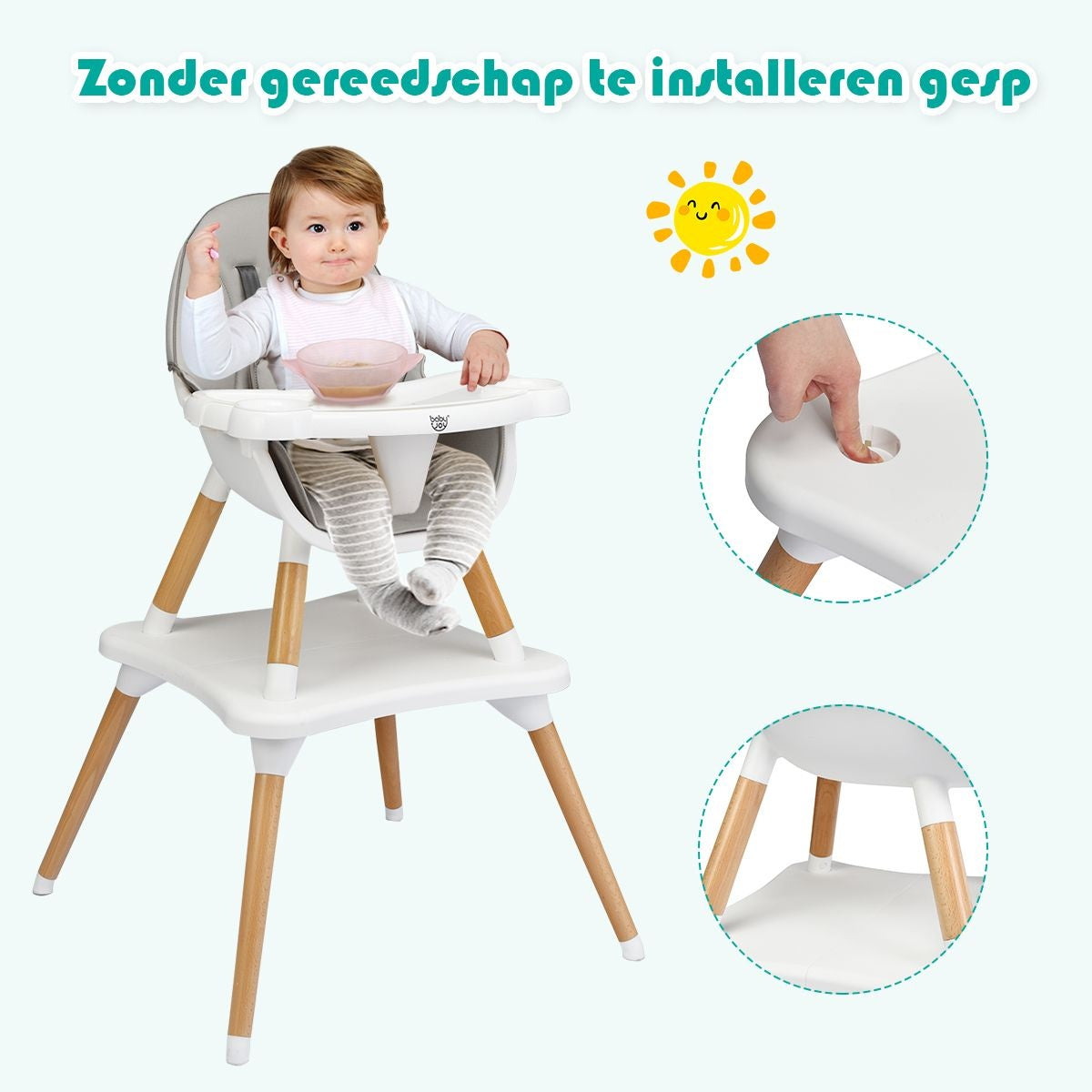 Coast 4-in-1 Babystoel Eetstoel - In Hoogte Verstelbaar - Grijs