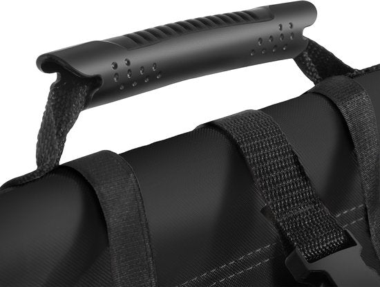 tectake® Strandstoel Coral - Opvouwbare Campingstoel met Koeltas en Opbergtas - 5-voudig Verstelbare Rugleuning met Hoofdkussen - Brede Armleuningen met Bekerhouder / Telefoonhouder - Inklapbare Kampeerstoel - Zwart