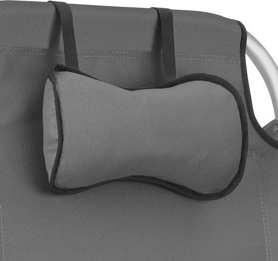 tectake® Strandstoel Coral - Opvouwbare Campingstoel met Koeltas en Opbergtas - 5-voudig Verstelbare Rugleuning met Hoofdkussen - Brede Armleuningen met Bekerhouder / Telefoonhouder - Inklapbare Kampeerstoel - Grijs
