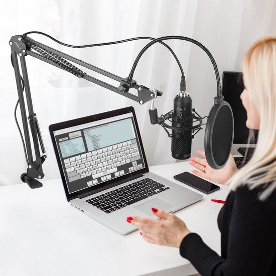 UPLY Microfoon Arm - Inclusief Popfilter en Shockmount - Zonder Microfoon - Boom Arm - Mic Stand - Statief - Opvouwbaar - 360 Graden - Zwart