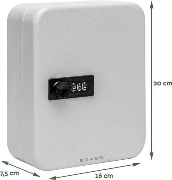 BRASQ Sleutelkast Sleutelkluis 20 sleutels met Combinatieslot - Sleutelbox, Sleutelkastje KC300 Grijs met Cijferslot