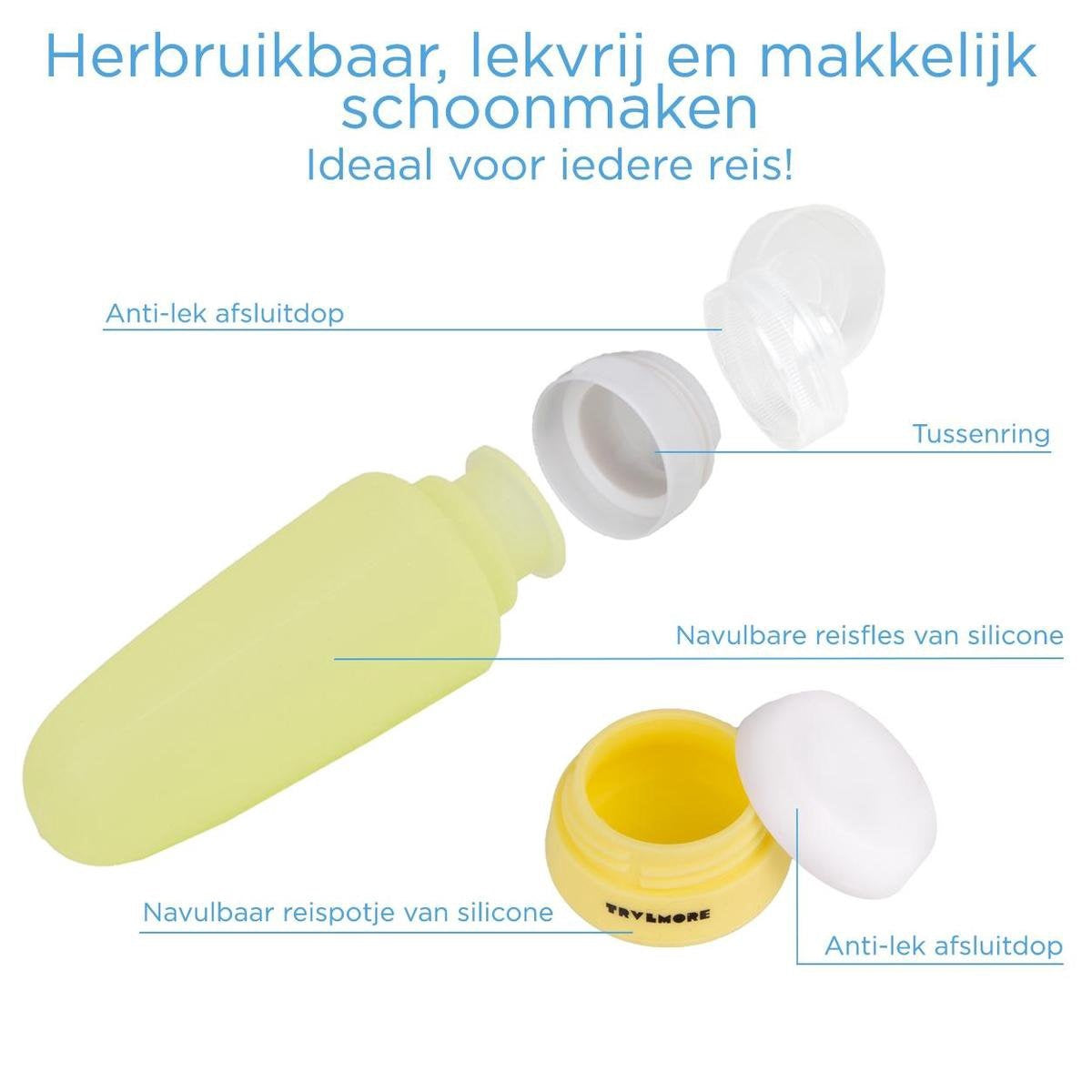 TRVLMORE Reisflesjes met Etui - Navulbaar - Transparant - 6 stuks
