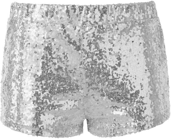 Dressforfun Pailletten-short zilver L - verkleedkleding kostuum halloween verkleden feestkleding carnavalskleding carnaval feestkledij partykleding - 303893