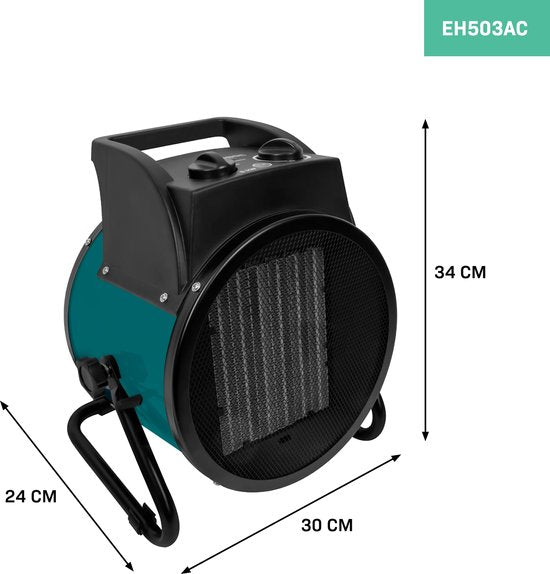 VONROC Elektrische kachel - ventilatorkachel - werkplaatskachel - krachtstroom 400V - 3300W/5000W - keramisch - thermostaat - voor ruimtes tot 48m2