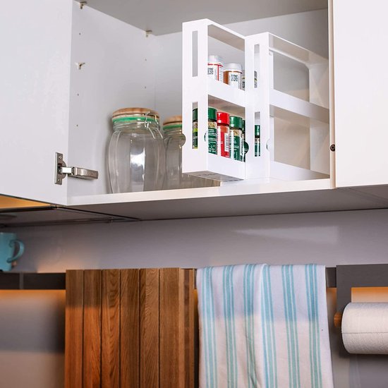UPP Kruidenrek uittrekbaar, praktisch kastinzet, opbergsysteem voor keuken en badkamer, ruimtebesparend nisrek als kastsysteem of direct op het werkblad, kunststof, wit