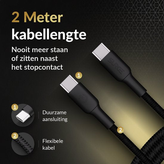 Surge USB C naar USB C kabel - 100W - 2 Meter Oplaadkabel - Snellader met 15% Kevlar - Geschikt voor o.a. Samsung / MacBook / iPhone 15 en 16 / iPad Pro