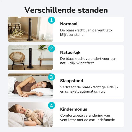 Bloomfold Toren Ventilator - 38 inches - Grijs - Afstandsbediening - Slaapstand - 12 uur Timer - Full Led Display