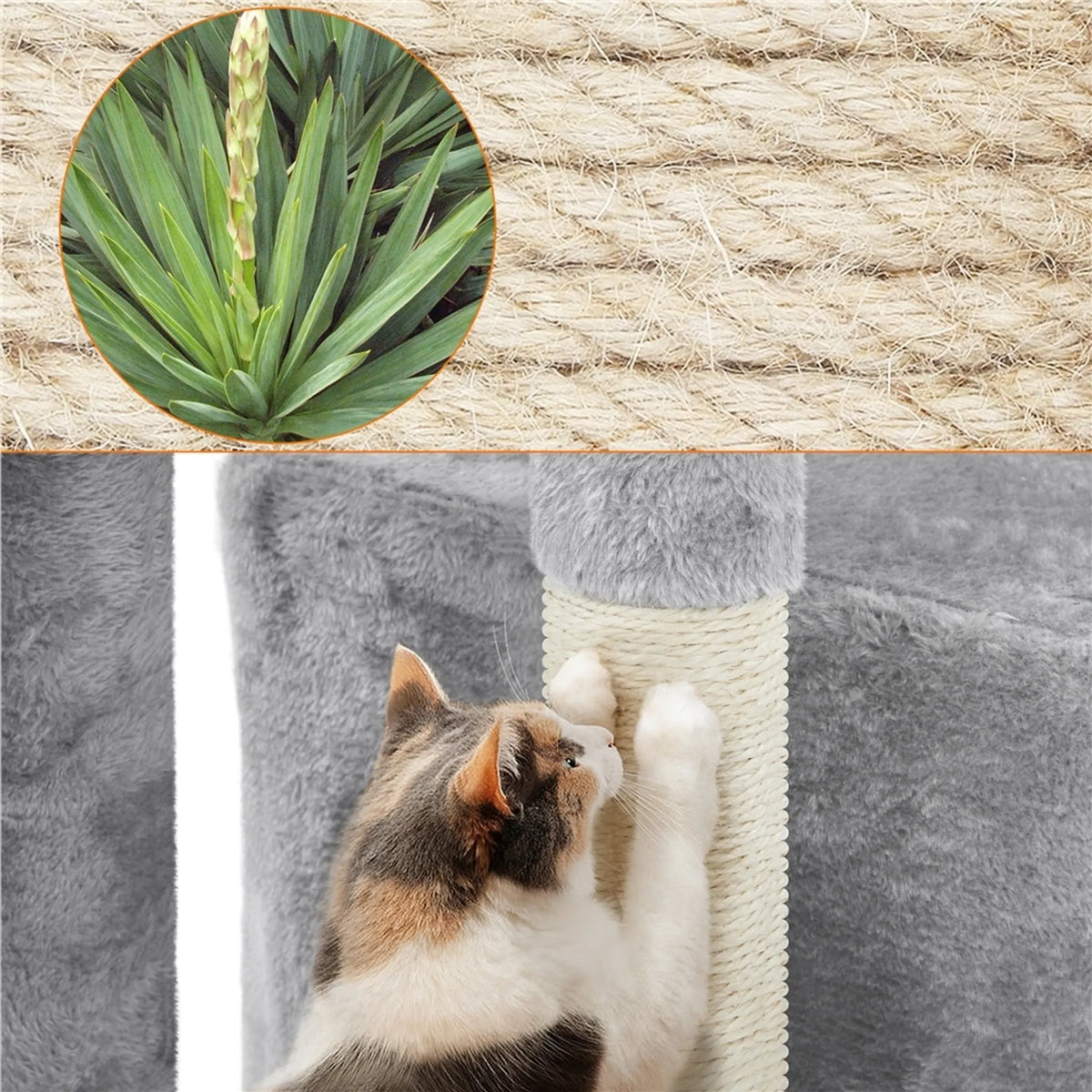 Yaheetech Compacte Krabpaal met 3 Verdiepingen 49,5x34,5x86,5 cm – Sfeervol Lichtgrijs – Sisal en Pluche