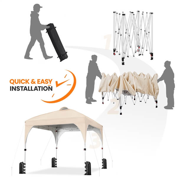 SOBERINE Pop-up Vouwpaviljoen 3 × 3 m met Wieltas, Zandzakken en Haringen Beige