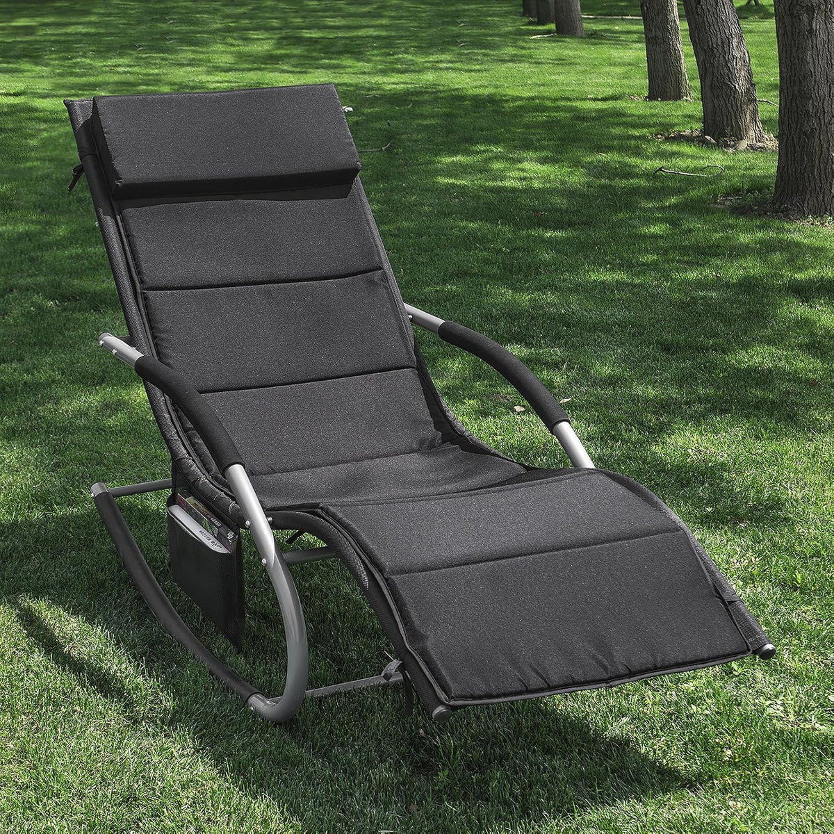 SoBuy OGS28-P02 Ligkussen voor Schommelstoel - Met Hoofdsteun - Wasbaar - 170 x 50 cm - Zwart