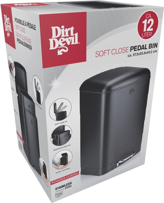 Dirt Devil Pedaalemmer 12 Liter - Prullenbak Badkamer - RVS - Zwart