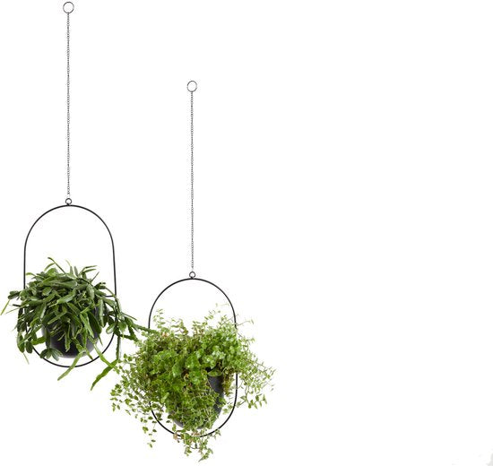 Lifa Living Moderne Plantenhangers - Set van 2 - Zwarte Plantenhouders - Metalen Hangende Bloempot - Bloemenhanger voor Binnen - 21 x 15 x 38 cm