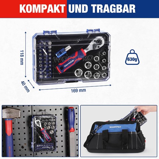 42-delige Doppen- en Bitset met Ratel en Magnetische Houder