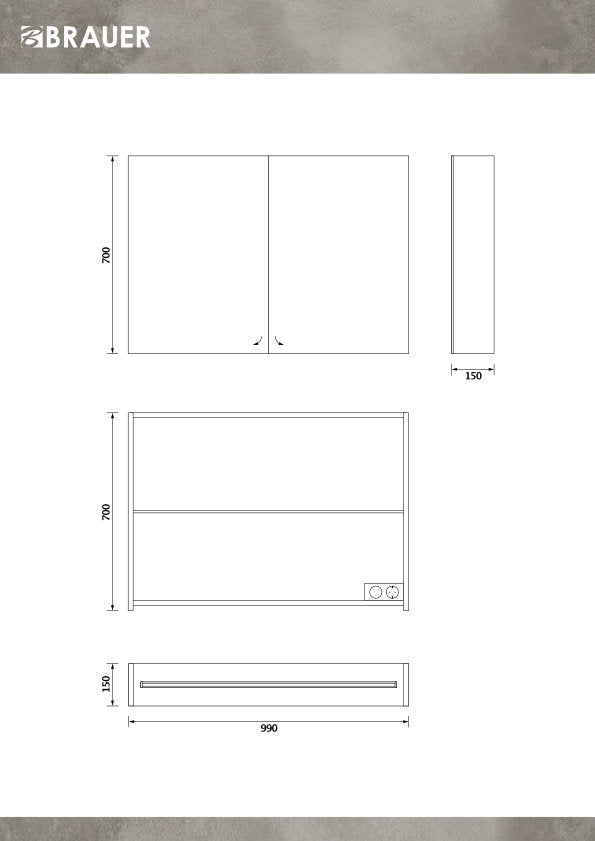 Brauer Impress Deluxe spiegelkast 99x70cm - LED verlichting binnen en onder - Timber Anthracite