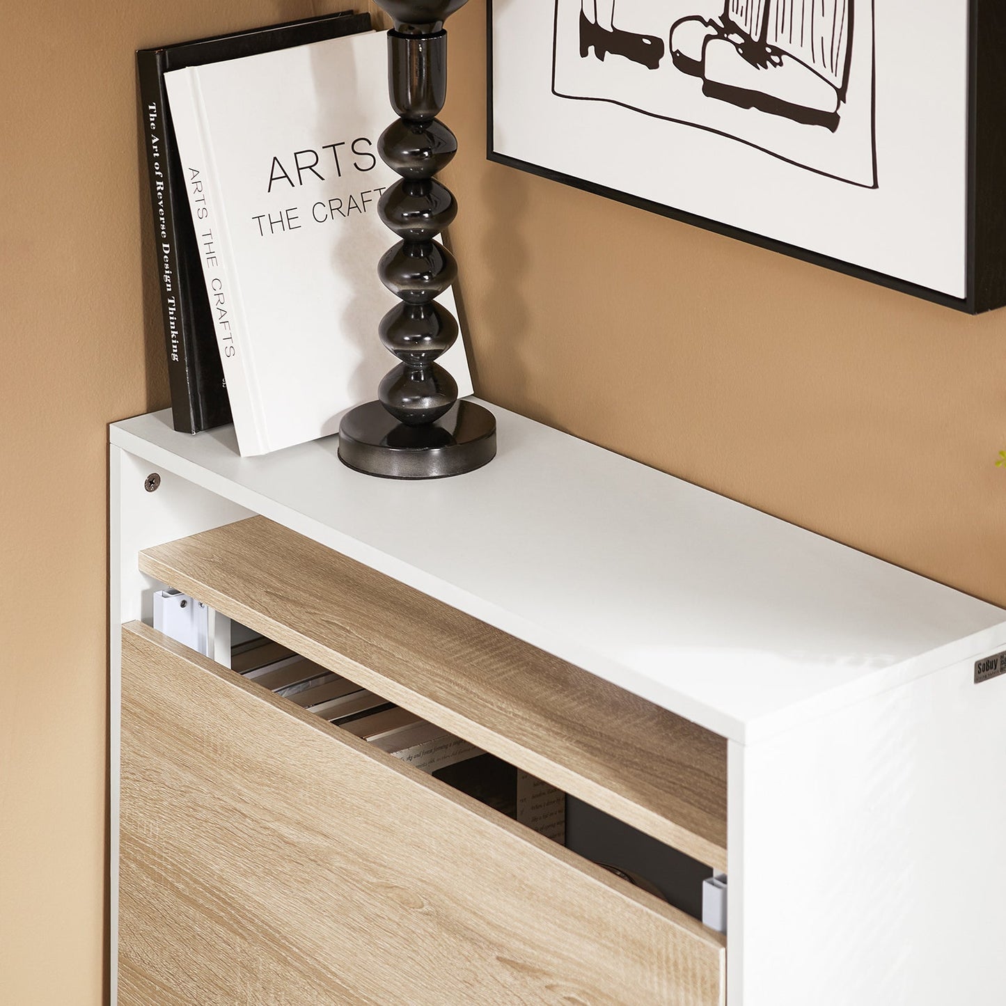 Ruimtebesparend Opvouwbaar Bureau met Opbergplanken – SoBuy FWT104-WN - wit - 70 x 57 x 85 cm