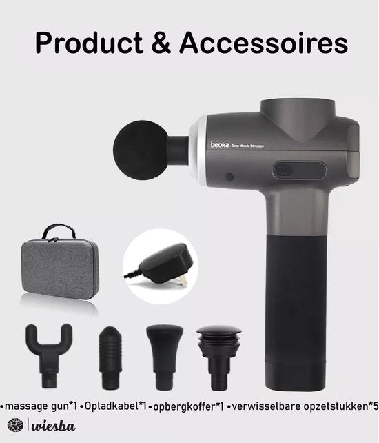 Beoka ® S6 Massage Gun PRO - Professioneel Massage Pistool - Sport en Relax Massage Apparaat - Zwart Massagepistool - Inclusief Koffer - Wiesba