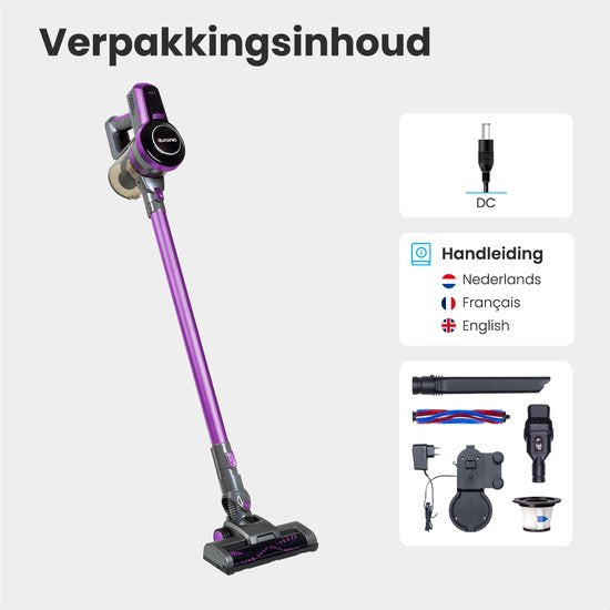 Auronic Steelstofzuiger Draadloos - Zonder Zak - Op Accu - 4-in-1 - 160W - Stofzuiger - Paars/Grijs
