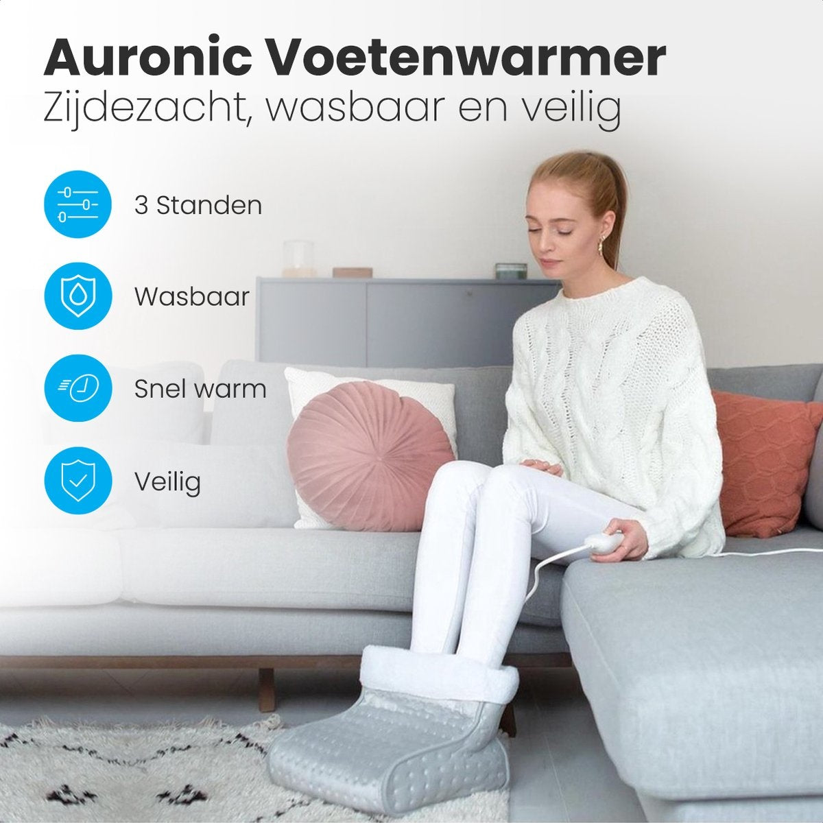 Auronic Elektrische Voetenwarmer - met Timer en Overhittingsbeveiliging - 100W - Grijs