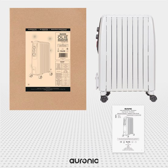 Auronic Olieradiator met Thermostaat - Elektrische kachel - Timer - 3 Standen - tot 2000W Heater - Wit